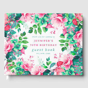 Livre D'or Spring Watercolor Floral 70th Birthday Guest Book