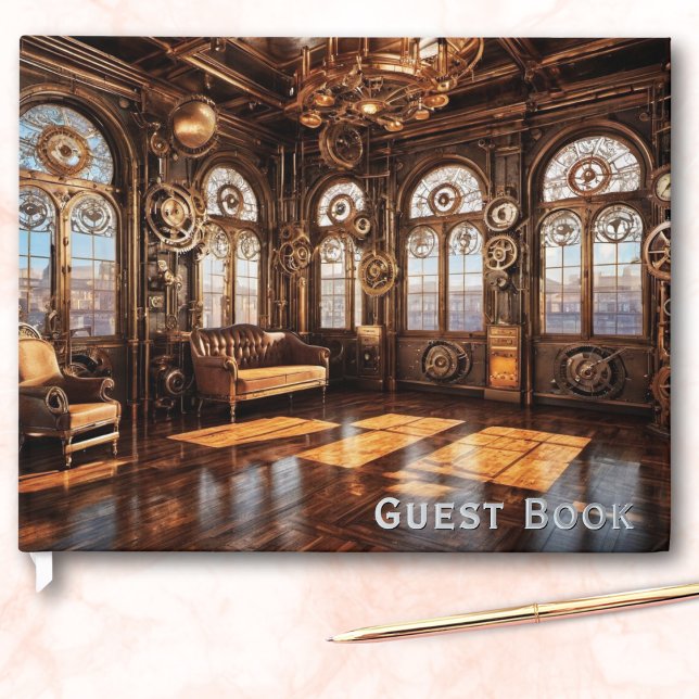 Livre D'or Steampunk Ballroom Elegant Cool rétro (An elegant guest book in Steampunk style, with cover picture of a retrofuturistic ballroom)