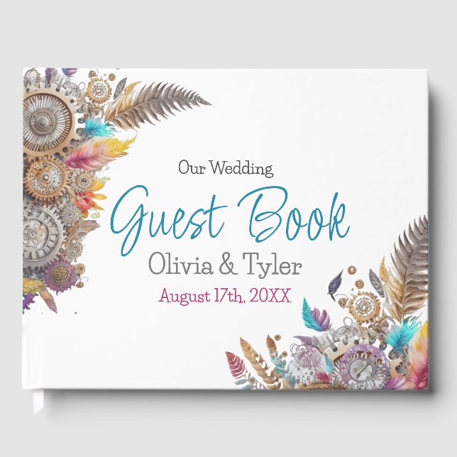 Livre D'or Steampunk, Fleurs et Plumes Mariage (Recto)