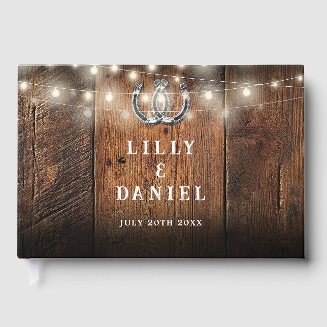 Livre D'or String Lights Horseshoes Rustic Barn Wood Wedding (Recto)