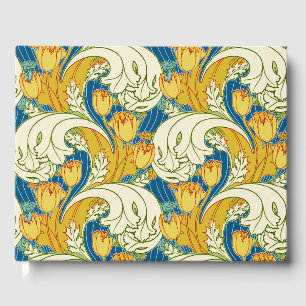Livre D'or Style William Morris Tulp Tissu Floral sarcelle et