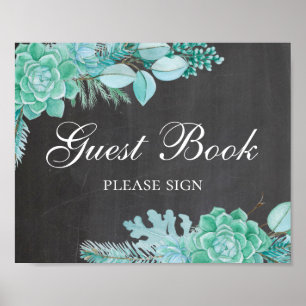 Livre d'or. Succulent menthe. Mariage tableau noir