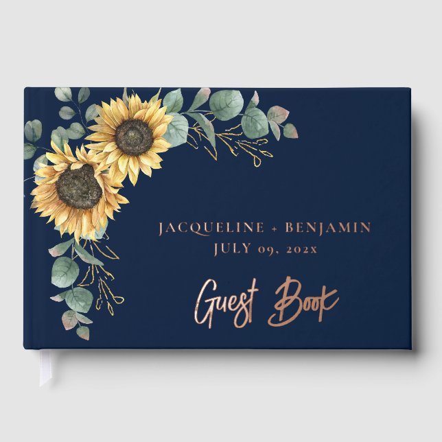 Livre D'or Sunflower Bloom Verdure Script Mariage moderne (Recto)