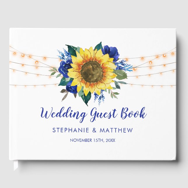 Livre D'or Sunflower Blue Floral String Mariage (Recto)