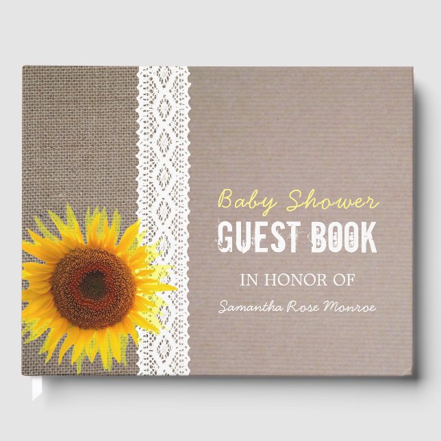 Livre D'or Sunflower Burlap & Crochet Lace Baby shower (Recto)