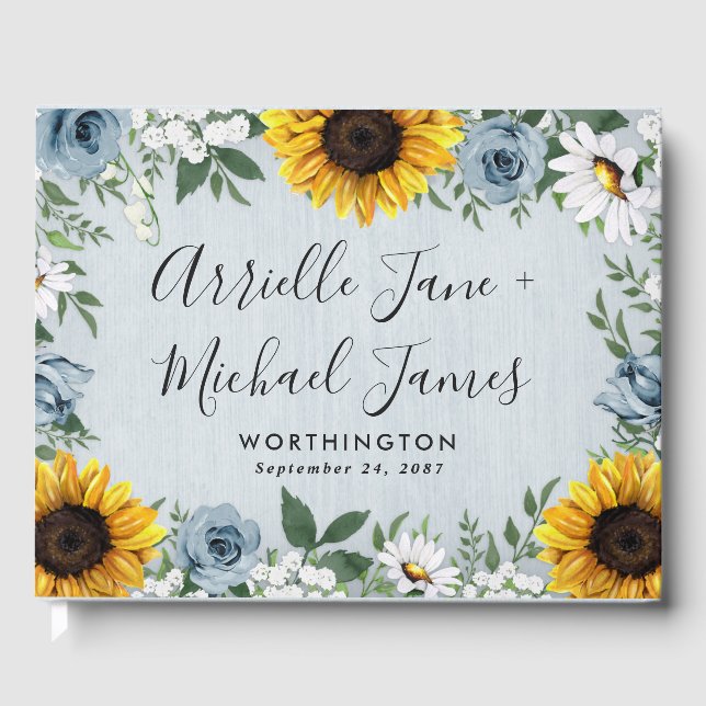Livre D'or Sunflower Dusty Blue Country Rustic Roses Wedding (Recto)