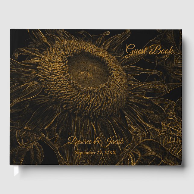 Livre D'or Sunflower Gold Black Floral Art élégant (Recto)