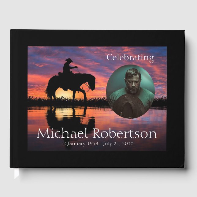 Livre D'or Sunset Cowboy sur Horse Célébration de la vie (Recto)
