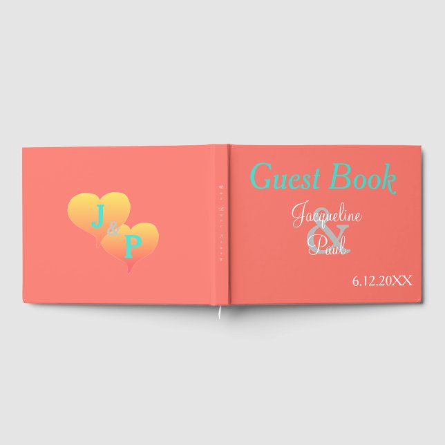 Livre D'or Sunset Hearts Coral Mariage Monogramme (Complet)