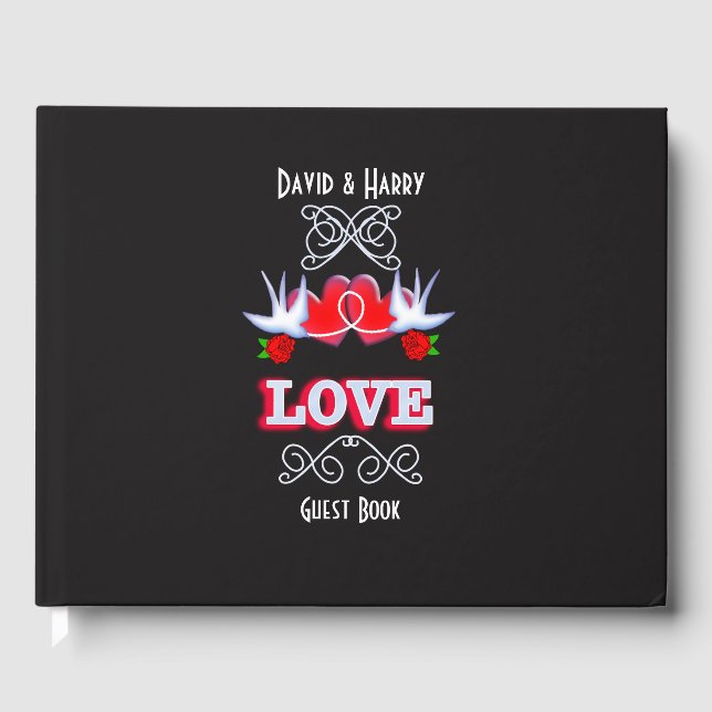 Livre D'or Swallow Love Hearts Rose Rouge Noir Personnalisé (Recto)