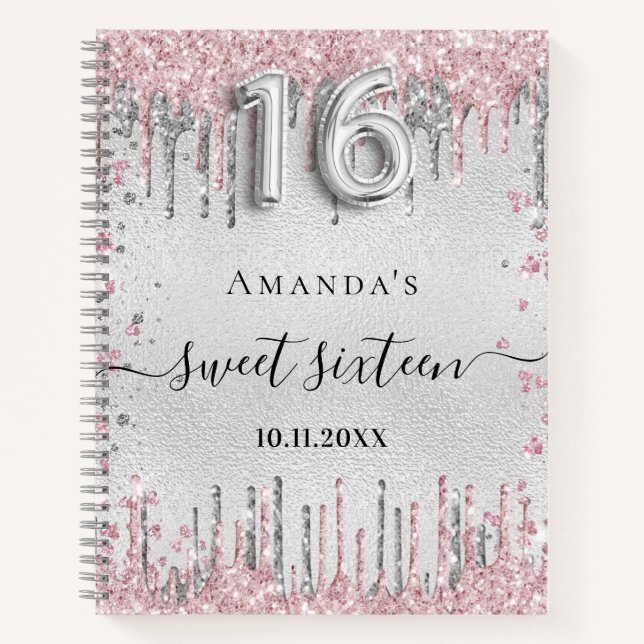 Livre d'or Sweet 16 Ans parties scintillant rose a (Devant)
