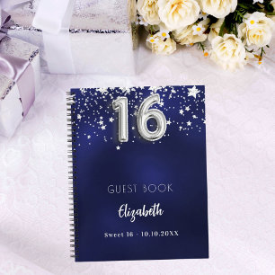 Livre d'or Sweet 16 bleu marine étoiles argentées