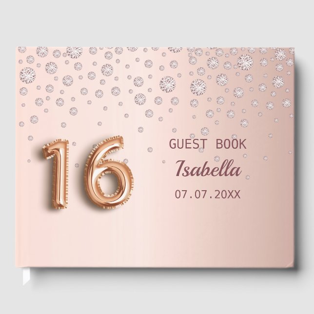 Livre D'or Sweet 16 diamants dorés roses (Recto)