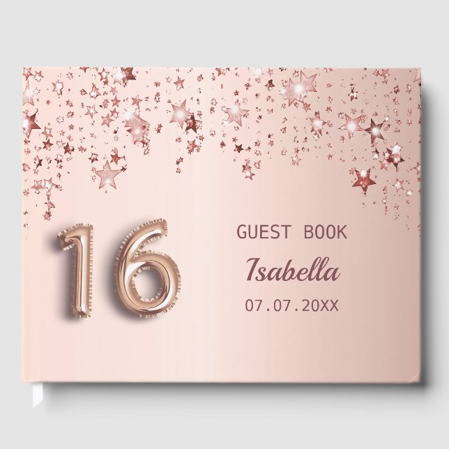 Livre D'or Sweet 16 étoiles d'or rose rose (Recto)