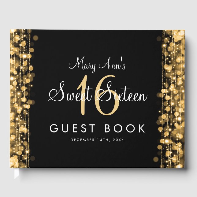 Livre D'or Sweet 16 Guestbook Party Sparkles Gold (Recto)