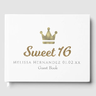 Livre D'or Sweet 16 Parties scintillant Gold Couronne Princes