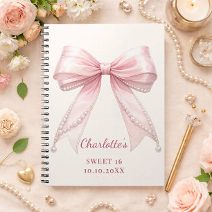 Livre d'or Sweet 16 ruban rose perles ivoire