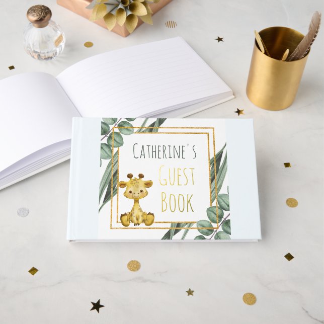 Livre D'or Sweet Jungle Safari Giraffe Baby shower botanique (Recto ouvert)