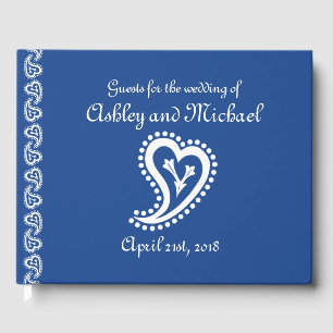 Livre D'or Sweet Paisley Hearts in Blue Guest Book