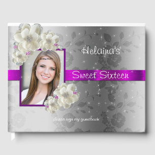 Livre D'or Sweet Sixteen, Étincelle, Roses Blanches Satin Ros