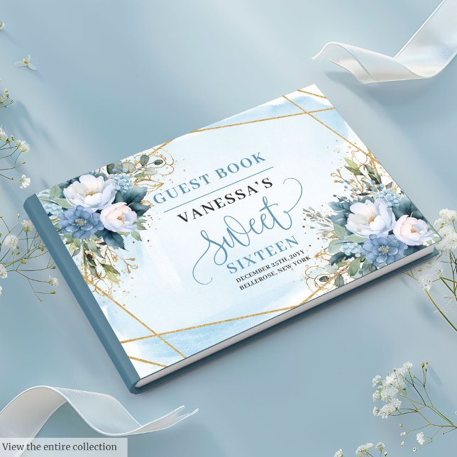 Livre D'or Sweet sixteen floral blanc bleu pastel (Sparkling Pastel Blue White Floral Sweet Sixteen Guest Book)