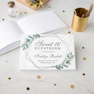 Livre D'or Sweet sixteen géométrique d'argent Eucalyptus