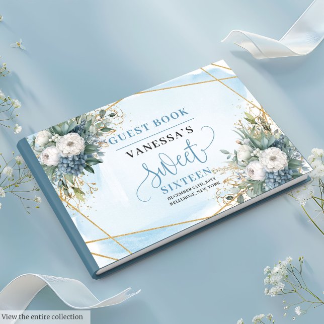Livre D'or Sweet sixteen moderne Dusty Blue White Peonies 16 (Modern Dusty Blue White Peonies Sweet Sixteen Guest Book)