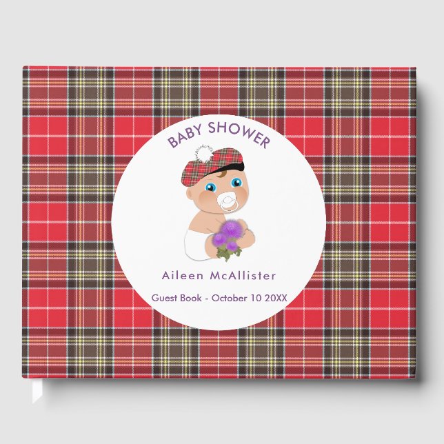 Livre D'or Tartan écossais |Baby shower de chardon personnali (Recto)