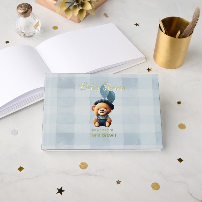 Livre D'or Teddy Bear Jean Baby shower Bleu (Recto ouvert)