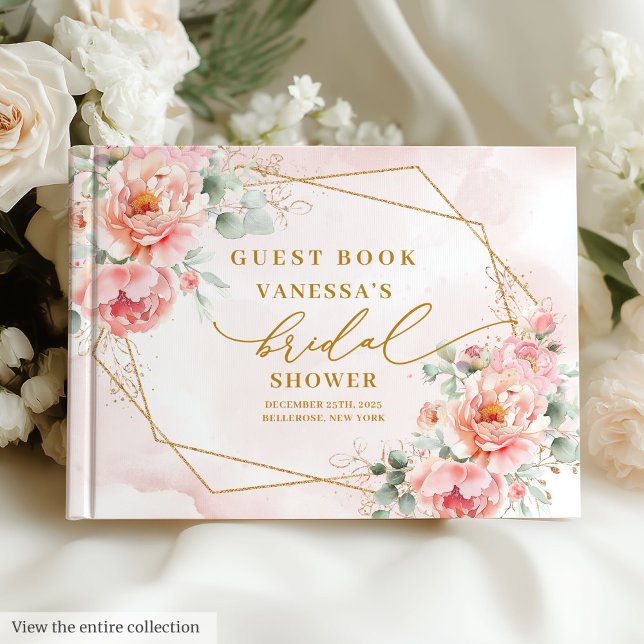 Livre D'or Tendance Bohème Rose Pâle Doré Fleurs Mariage Show (Trendy Boho Blush Pink Gold Floral Bridal Shower Guest Book)
