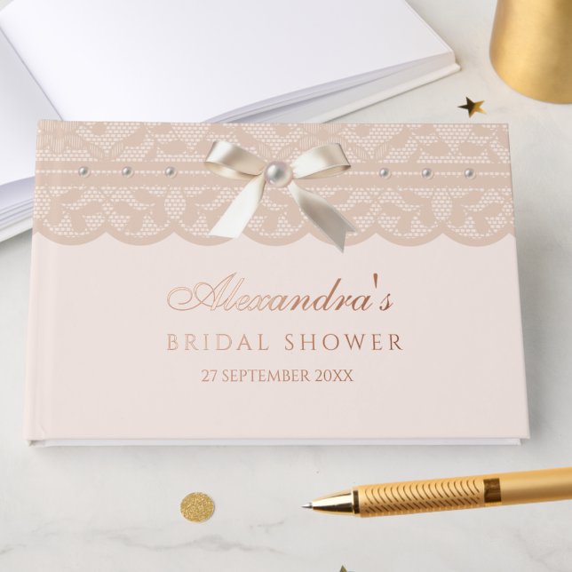 Livre D'or Tendre rose beige ruban dentelle douche de mariage (Créateur téléchargé)