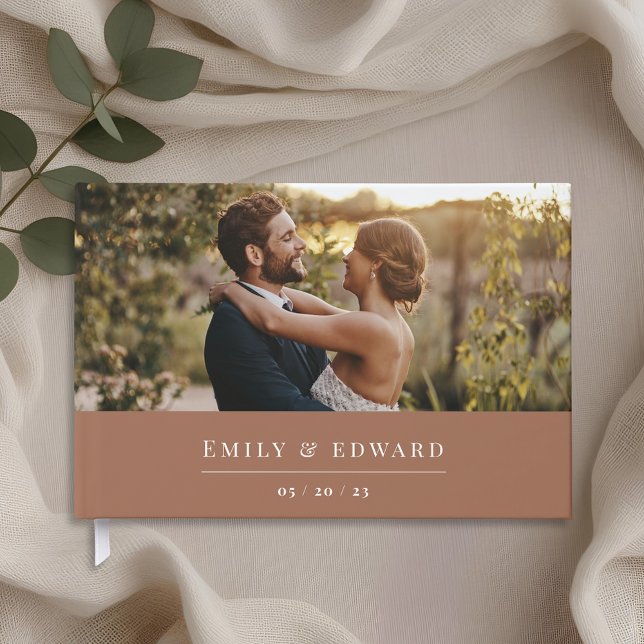 Livre D'or Terracotta moderne et photo Mariage Brown (Créateur téléchargé)