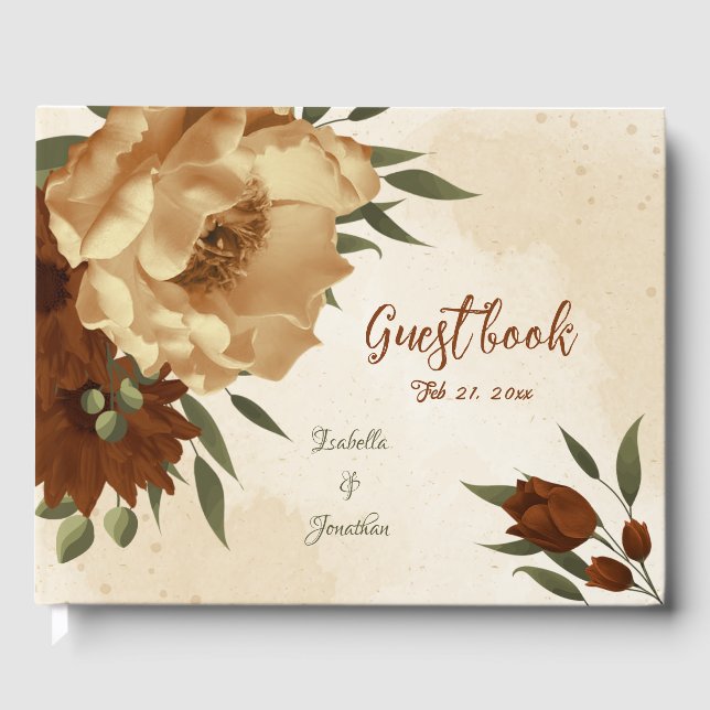Livre D'or terre cuite rustique fleurie mariage (Recto)