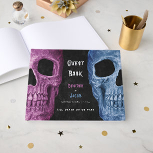 Livre D'or Tête de crâne gothique Mariage sacré rose bleu noi