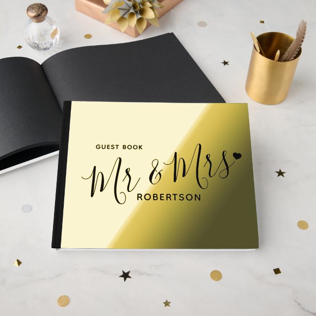 Livre D'or Texte noir petit coeur personnalisé or mariage (Recto ouvert)