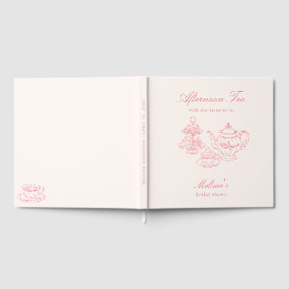 Livre D'or Thé de l'après-midi Mariage Rose Dessiné à la Main