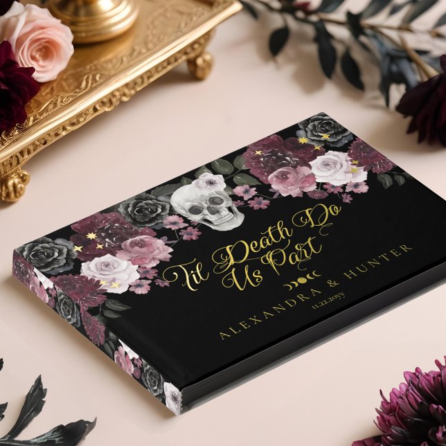 Livre D'or Til Death Aquarelle Crâne Rose Mariage gothique (Til Death Watercolor Skull Rose Gothic Wedding Guest Book)