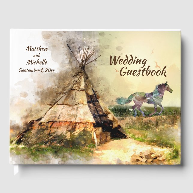 Livre D'or Tipi et indien Pony Boho Horse Teepee Mariage (Recto)