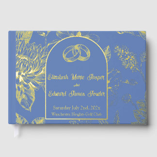 Livre D'or Toile Florale Bleu Français Riche Floral
