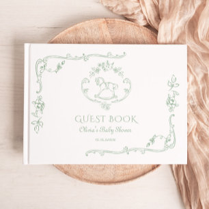 Livre D'or Toile Sage vert Baby shower à cheval Rocking