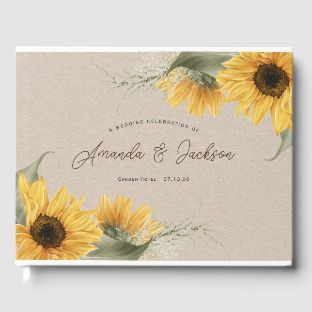 Livre D'or Tournesol beige rustique mariage élégant (Recto)
