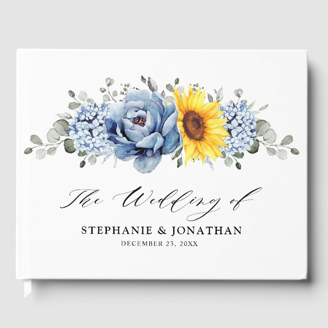 Livre D'or Tournesol Dusty Blue Slate Peony Mariage floral (Recto)