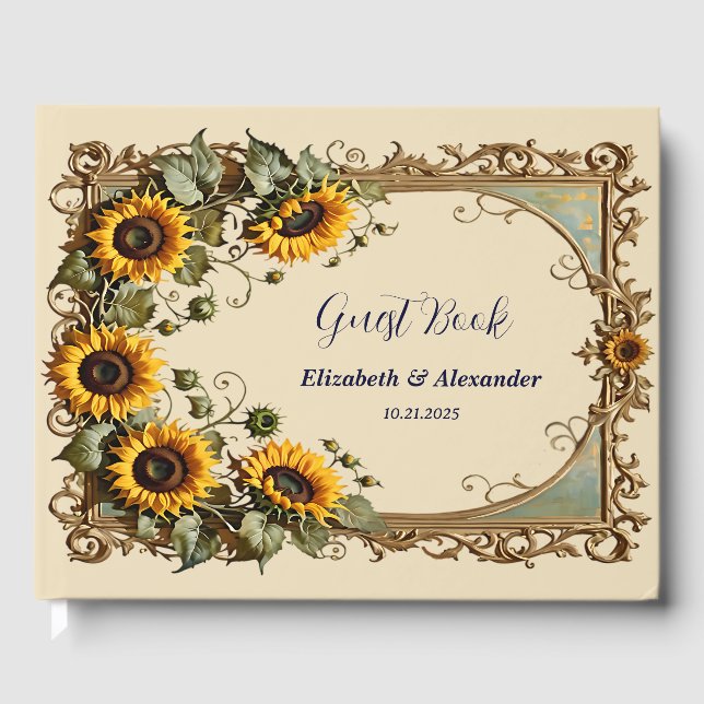 Livre D'or Tournesol jaune avec cadre d'art mariage (Recto)