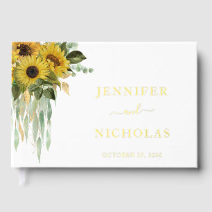 Livre D'or Tournesol moderne Eucalyptus Mariage Gold