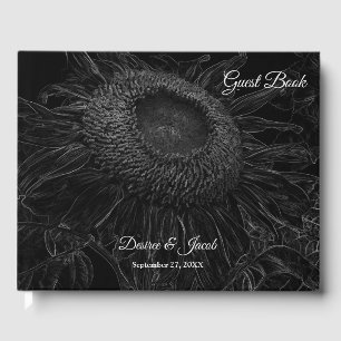 Livre D'or Tournesol Noir Et Blanc Floral Art Élégant
