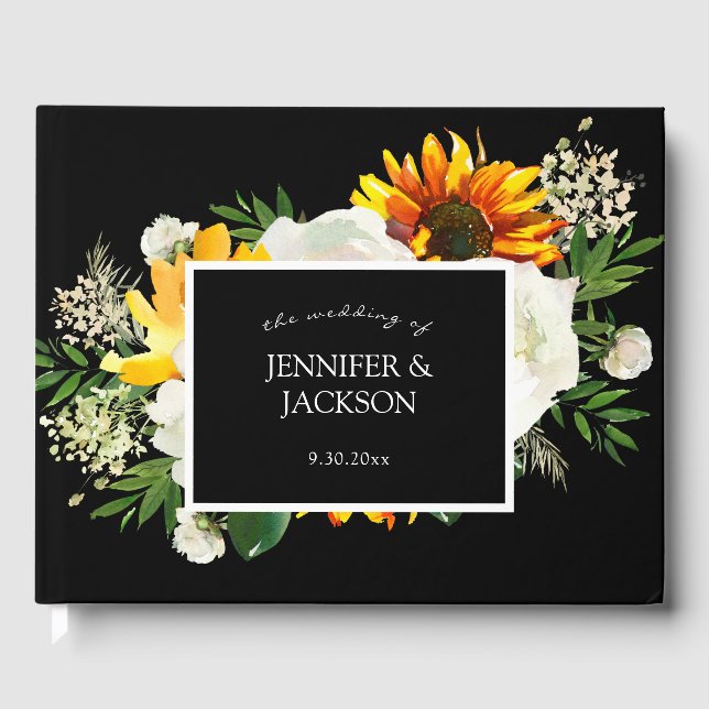 Livre D'or Tournesol & Rose blanche Artsy Floral - noir (Recto)