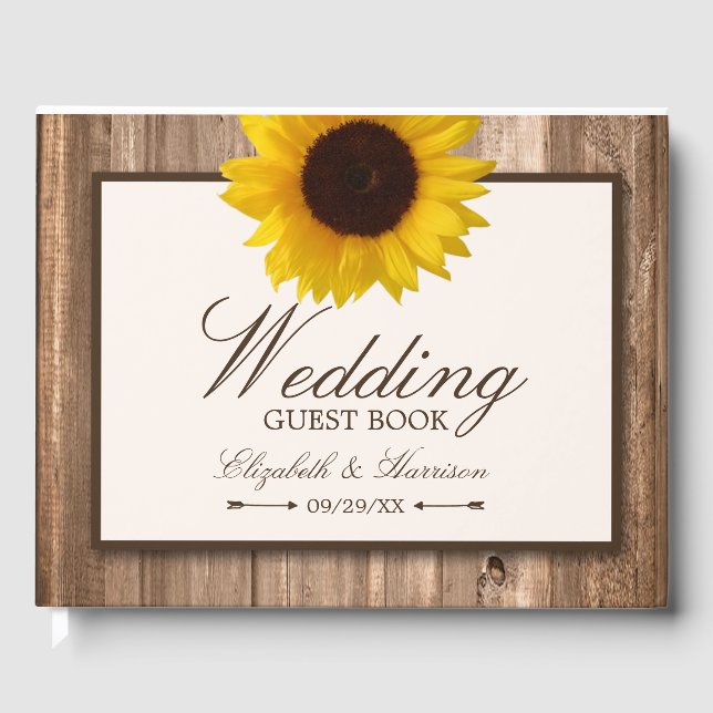 Livre D'or Tournesol rustique et Mariage de bois Brown (Recto)
