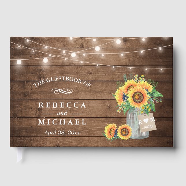 Livre D'or Tournesols rustiques Mason Jar String Mariage (Recto)