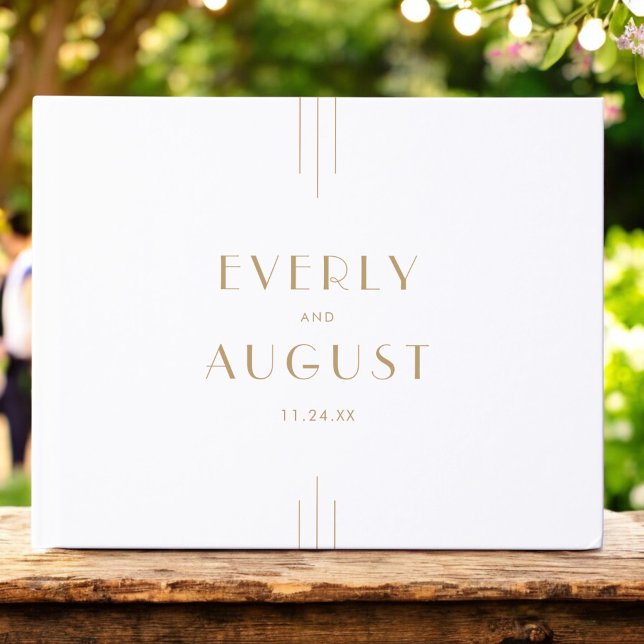 Livre D'or TOUS Gold Art Déco Simple Mariage géométrique  (EVERLY Gold Art Deco Simple Geometric Wedding Guest Book)