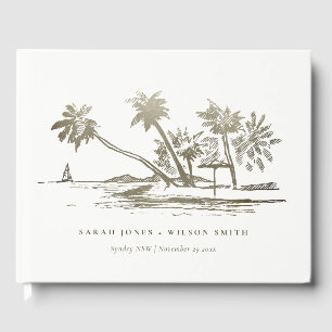 Livre D'or Tropical Beach Palm Tree croquis Pale Gold Mariage